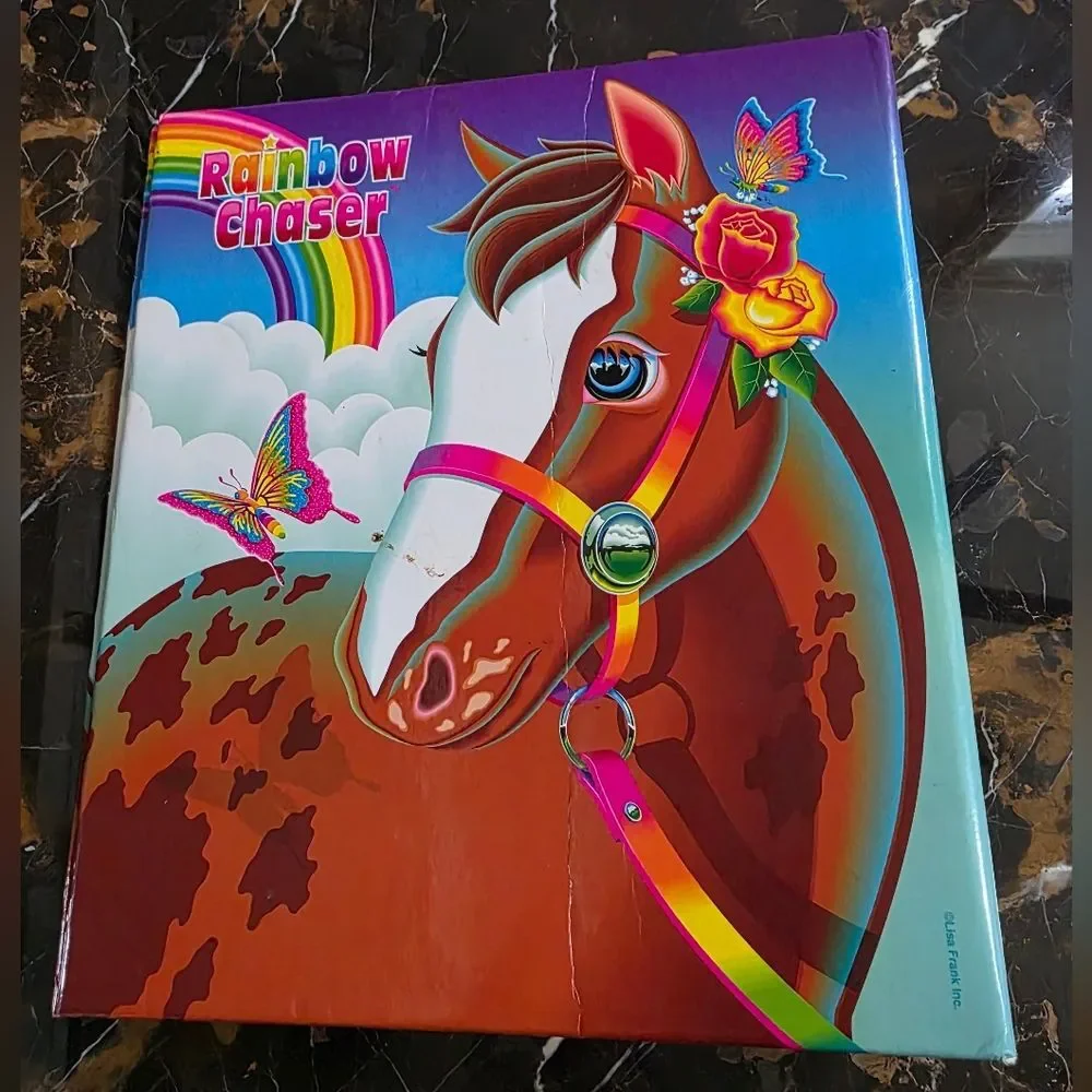 Lisa Frank Rainbow Chaser Horse 3 Ring Binder Portfolio Vtg Fantastic World 2.5'